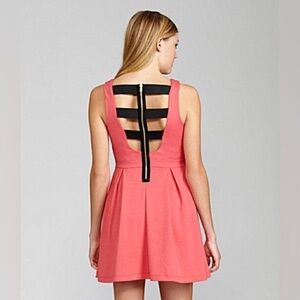 (B1)‎ GB Gianni Bini Coral Pink Skater Mini Dress Exposed Strappy Back Cutout 3